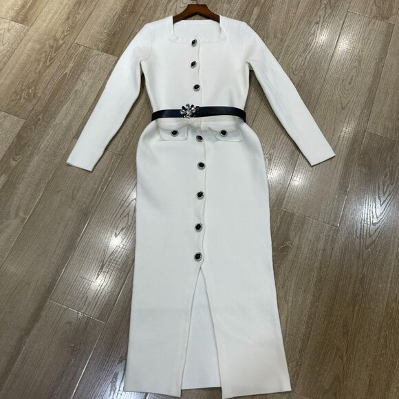 Sandro Dresses & Skirts - Sandro square neck solid color belted dress